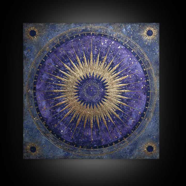 Sunburst Medallion with Ornate Rays Canvas Print, Celestial Art, Fantasy Art, Living Room Decor, Fine Art, Celestial, CEL-1x1-85