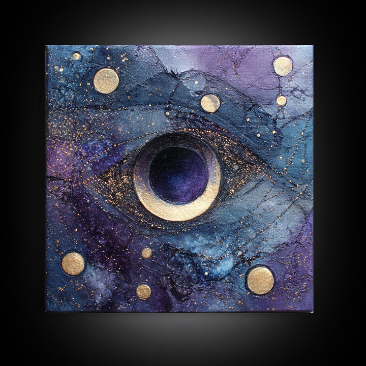 Mystic Eye Surrounded by Moons and Constellations Framed Canvas Print, Celestial Art, Art Print, Living Room Decor, Celestial, CEL-1x1-88