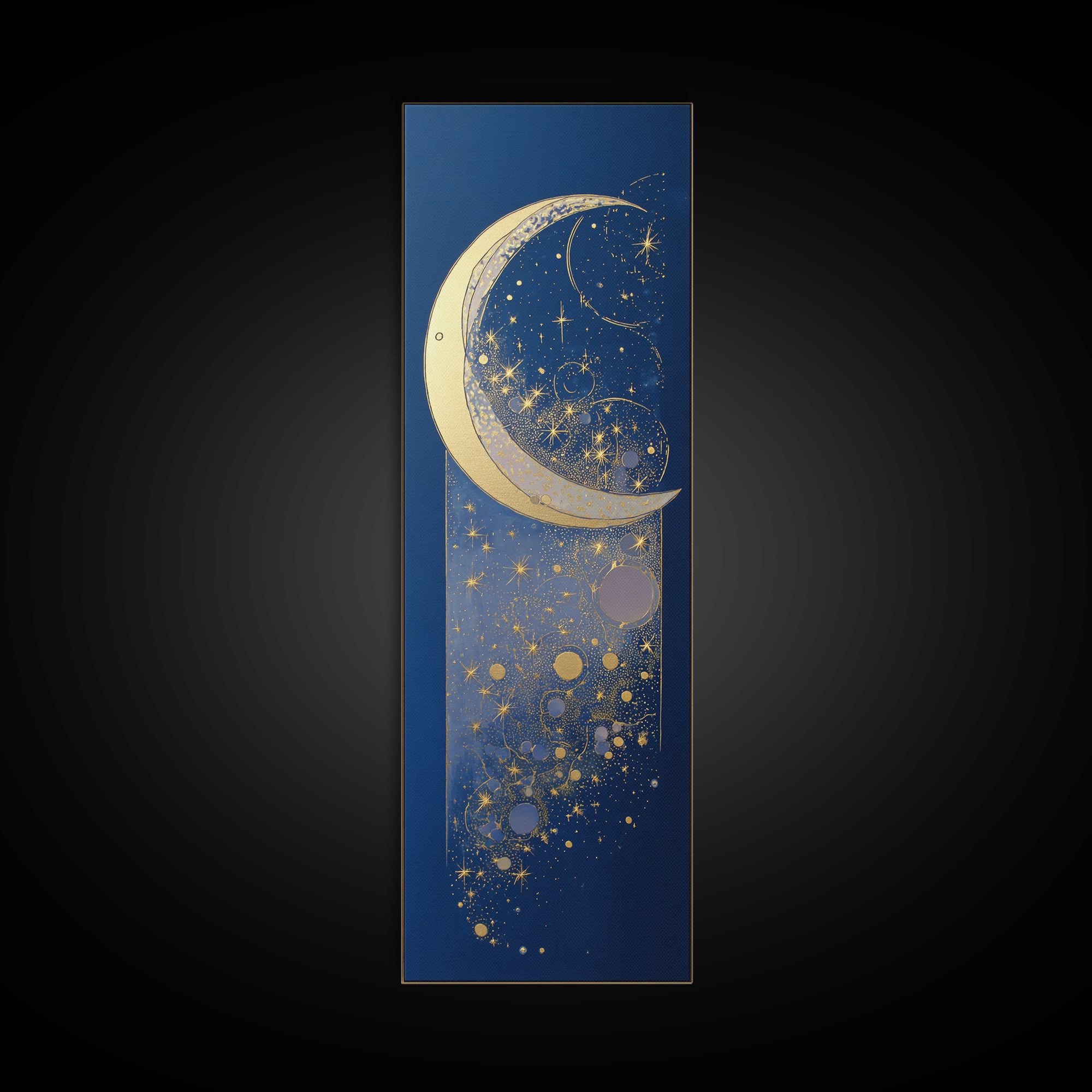 Crescent Moon Cradling a Cluster of Stars Canvas Print, Celestial Art, Minimalist Art, Living Room Decor, Fine Art, Celestial, CEL-1x3-13