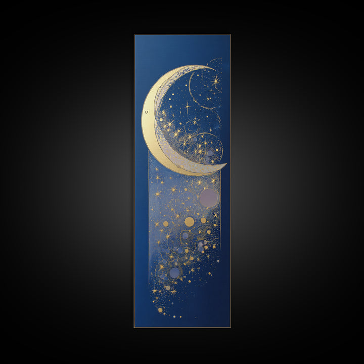 Crescent Moon Cradling a Cluster of Stars Canvas Print, Celestial Art, Minimalist Art, Living Room Decor, Fine Art, Celestial, CEL-1x3-13