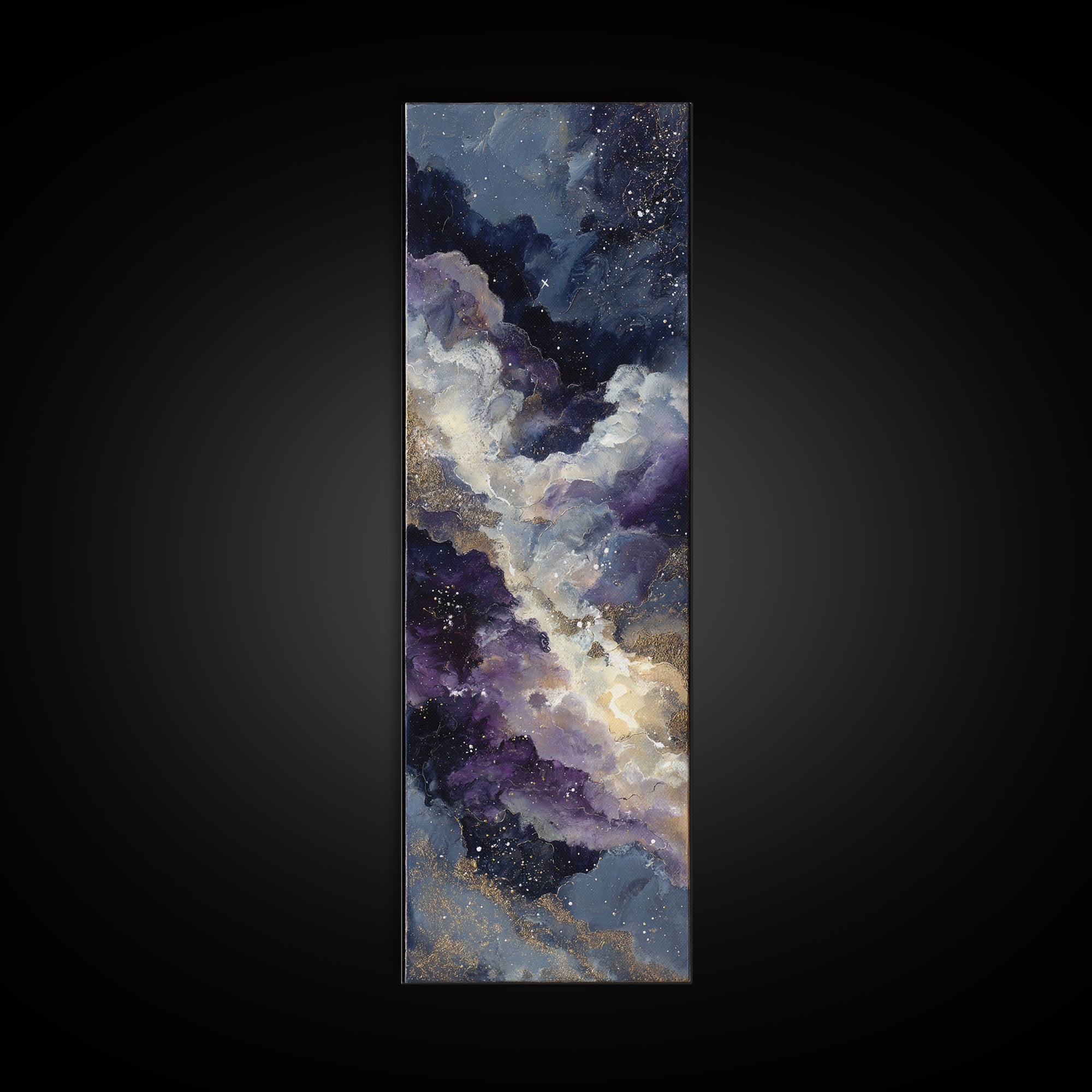 Moonlit Cloudscape with Silver Highlights Framed Canvas Print, Celestial Art, Fantasy Art, Living Room Decor, Oil Painting, CEL-1x3-45