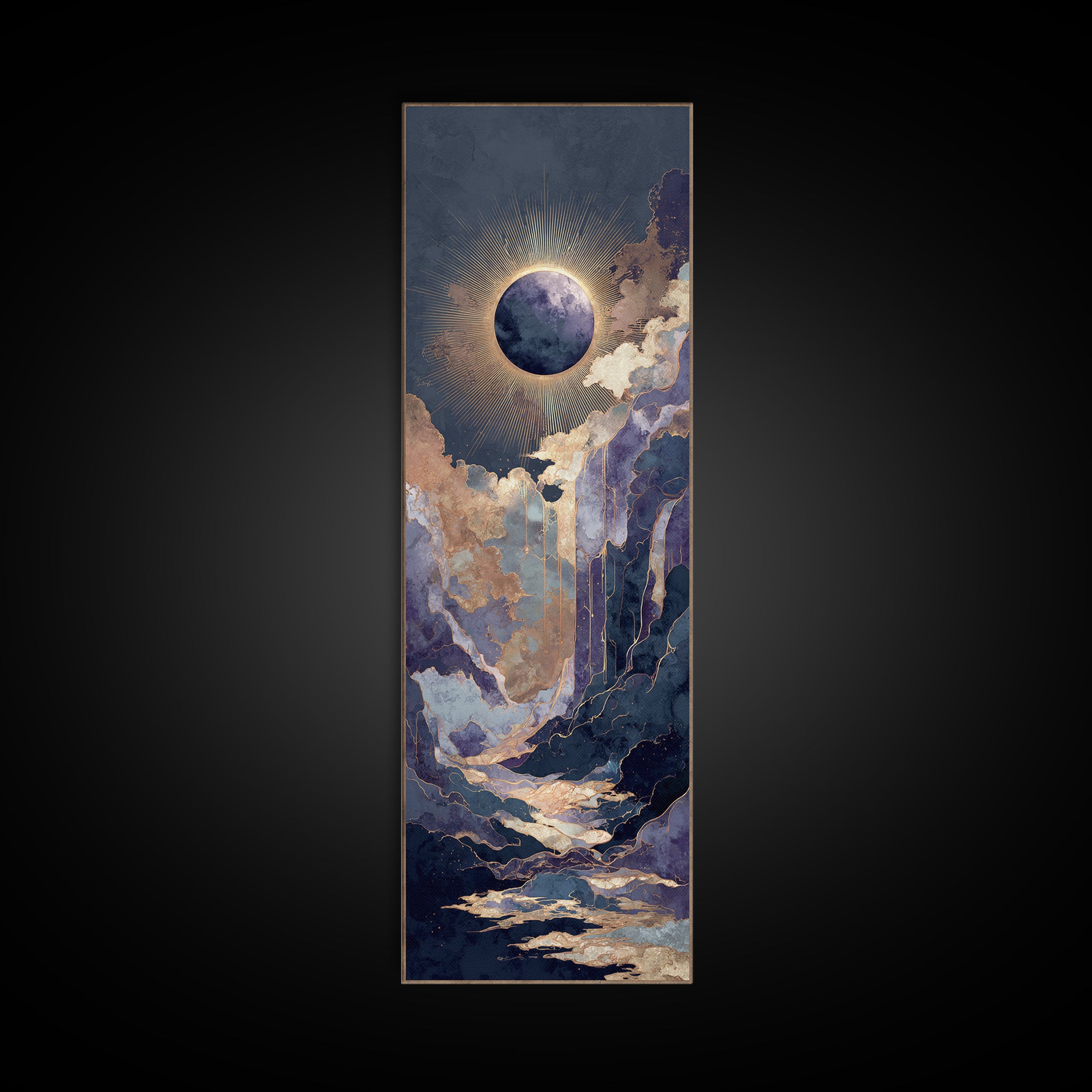 Eclipse Scene with Radiant Corona Framed Canvas Print, Celestial Art, Boho Home Decor, Living Room Decor, Fine Art, Celestial, CEL-1x3-46