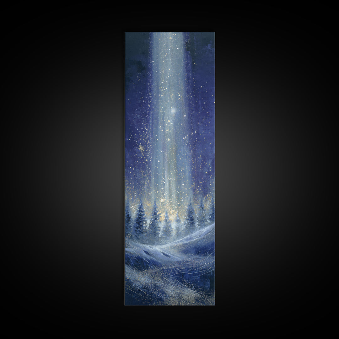 Aurora Borealis over Snowy Pines Framed Canvas Print, Celestial Art, Boho Art, Living Room Decor, Fine Art, Celestial, CEL-1x3-53