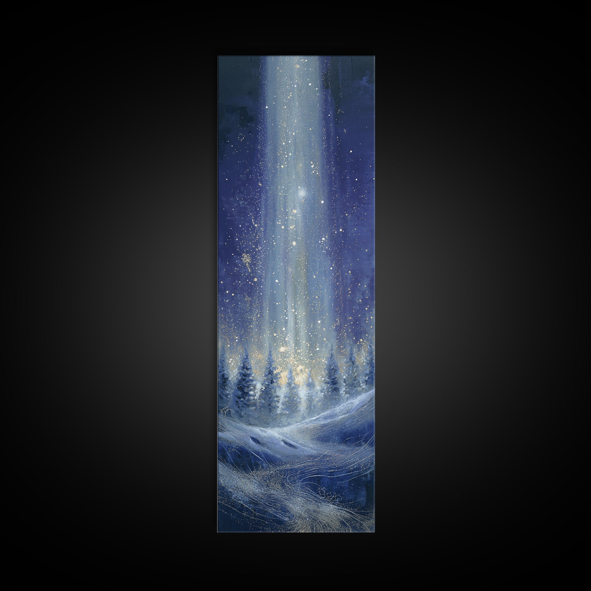 Aurora Borealis over Snowy Pines Framed Canvas Print, Celestial Art, Boho Art, Living Room Decor, Fine Art, Celestial, CEL-1x3-53