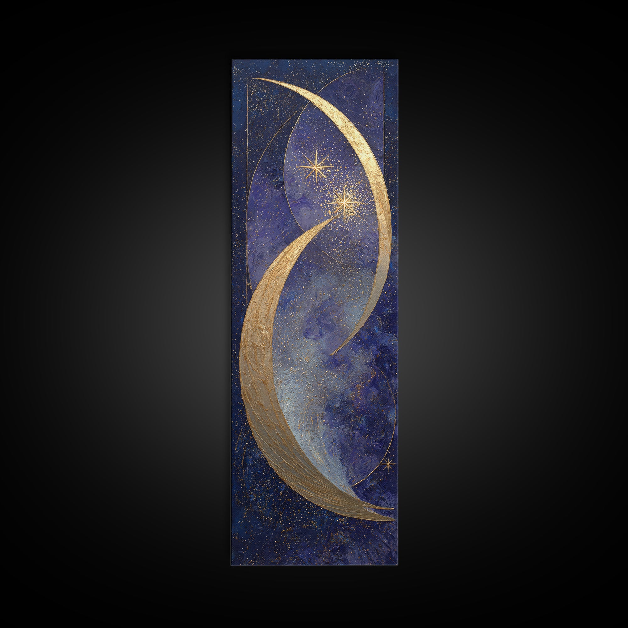 Crescent Moon Cradling a Cluster of Stars Framed Canvas Print, Celestial Art, Modern Decor, Living Room Decor, Celestial, CEL-1x3-61