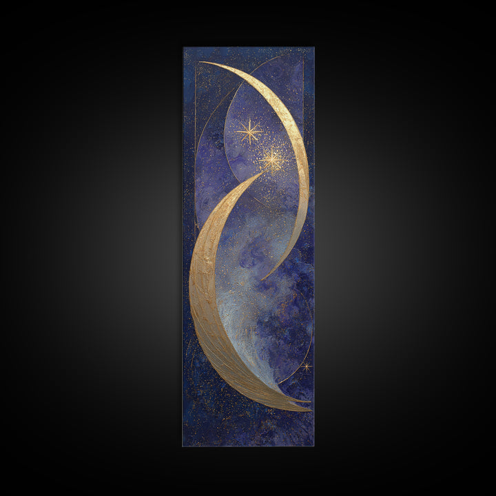Crescent Moon Cradling a Cluster of Stars Framed Canvas Print, Celestial Art, Modern Decor, Living Room Decor, Celestial, CEL-1x3-61