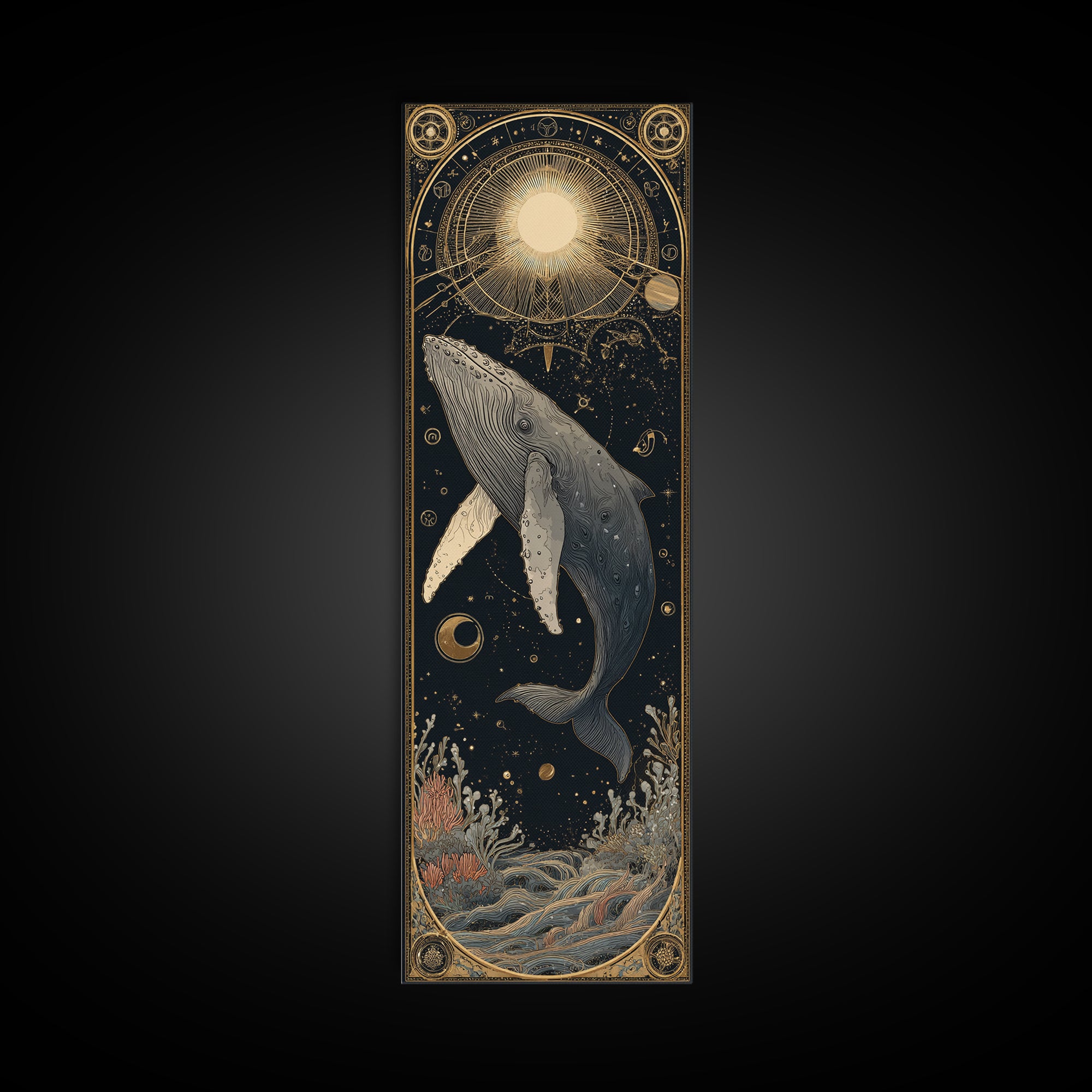 Cosmic Whale Swimming Through a Star Field Canvas Print, Celestial Art, Fine Art Print, Living Room Decor, Fine Art, Celestial, CEL-1x3-65