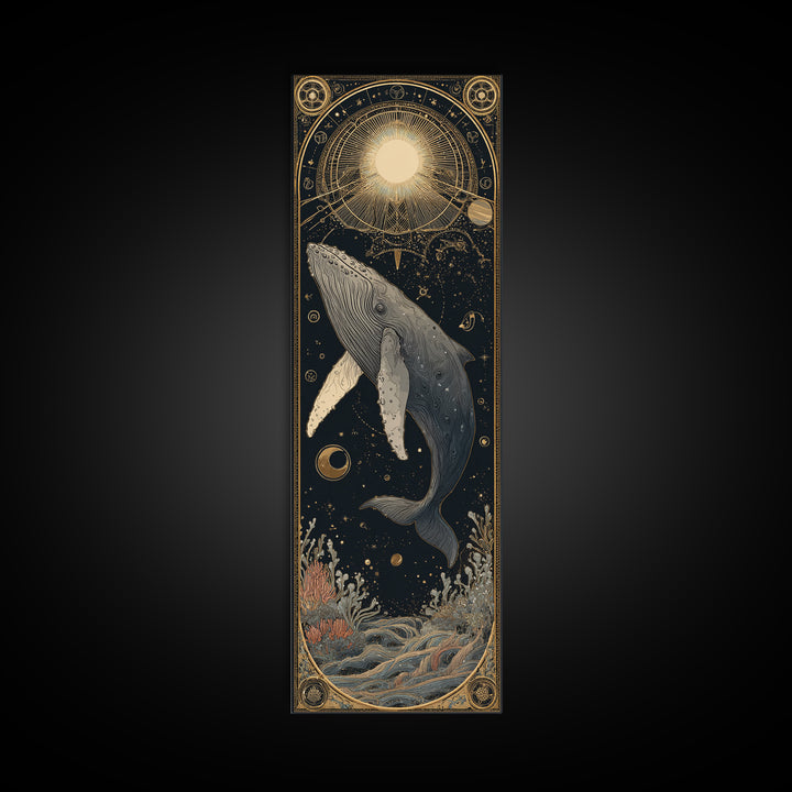 Cosmic Whale Swimming Through a Star Field Canvas Print, Celestial Art, Fine Art Print, Living Room Decor, Fine Art, Celestial, CEL-1x3-65