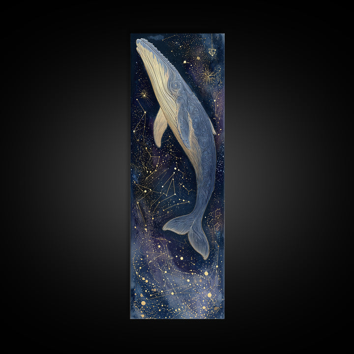 Cosmic Whale Swimming Through a Star Field Canvas Print, Celestial Art, Watercolor Painting, Living Room Decor, Celestial, CEL-1x3-89