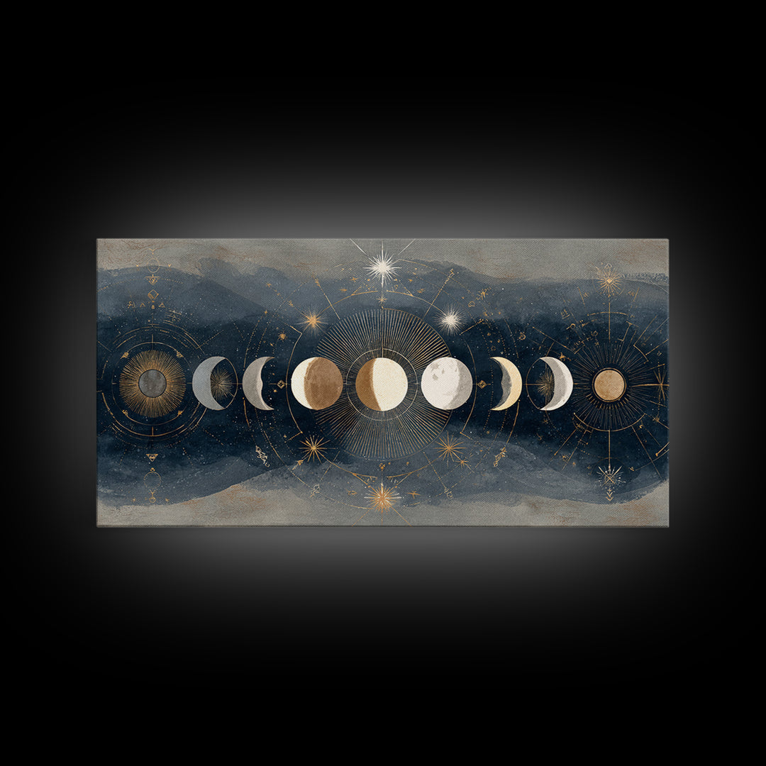 Twelve Small Moons Arranged as Elegant Pattern Canvas Print, Celestial Art, Fine Art Print, Living Room Decor, Celestial, CEL-2x1-20