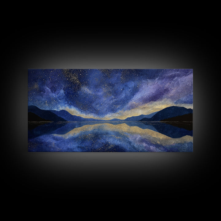 Night Sky over a Quiet Mountain Lake Canvas Print, Celestial Art, Celestial, Living Room Decor, Celestial, Colorful Wall Art, CEL-2x1-47