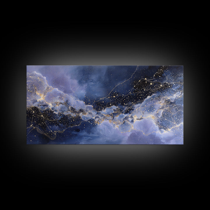 Moonlit Cloudscape with Silver Highlights Canvas Print, Celestial Art, Home Decor, Living Room Decor, Oil Painting, Celestial, CEL-2x1-53