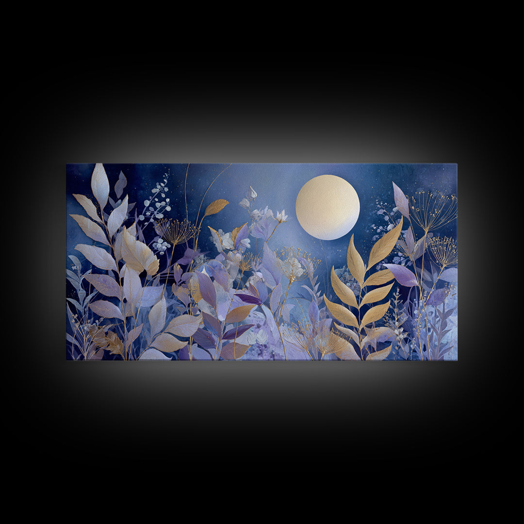 Lunar Phase Arc Above Delicate Botanicals Canvas Print, Celestial Art, Printable Art, Living Room Decor, Celestial, CEL-2x1-72