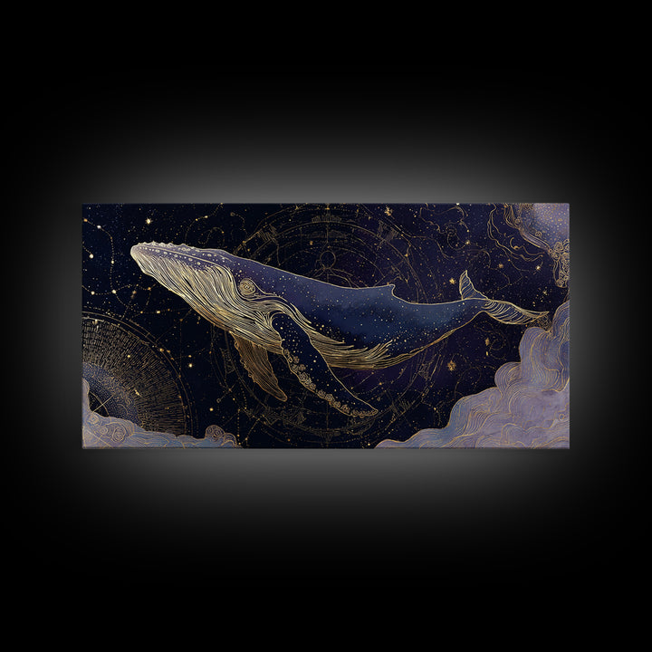 Cosmic Whale Swimming Through a Star Field Canvas Print, Celestial Art, Wall Art, Living Room Decor, Fine Art, Celestial, CEL-2x1-73