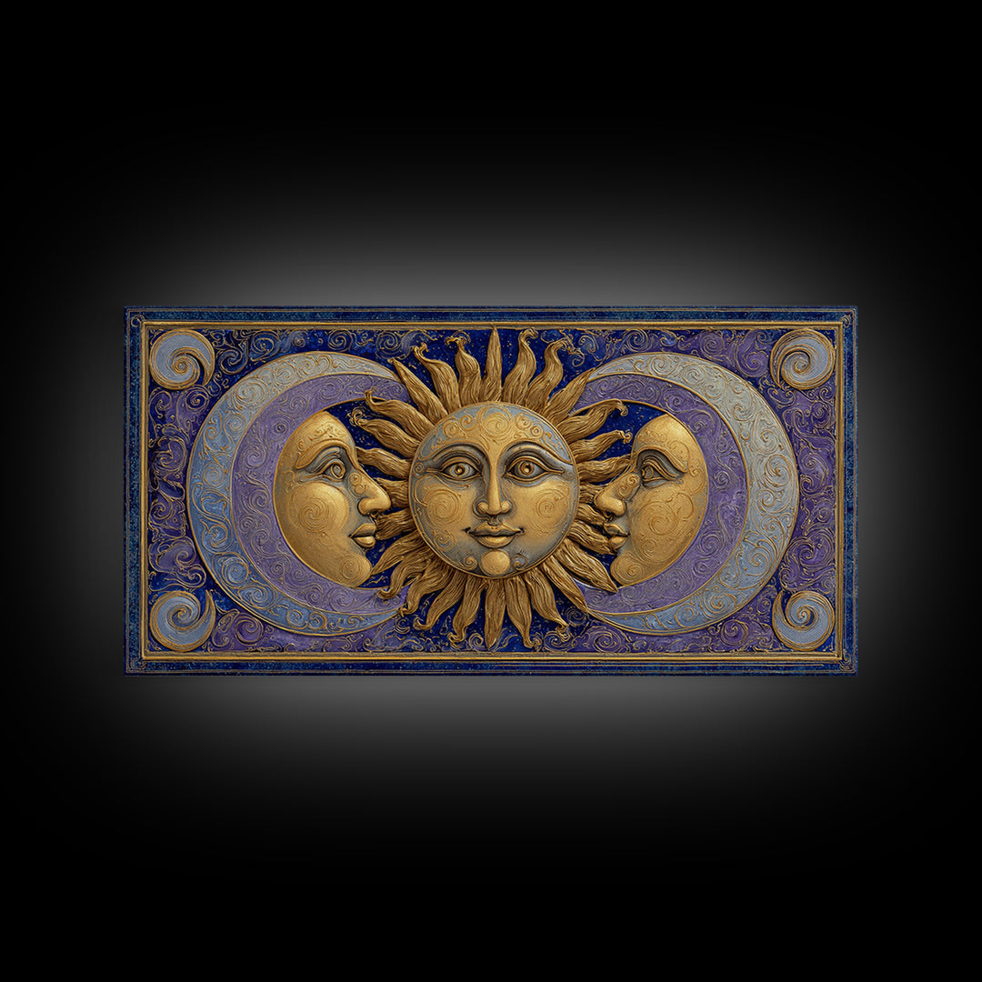 Sun and Moon Faces Canvas Print, Celestial Art, Minimalist Decor, Living Room Decor, Fine Art, Celestial, Boho Wall Art, CEL-2x1-94