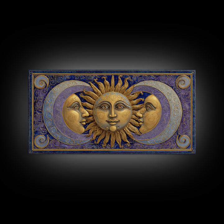 Sun and Moon Faces Canvas Print, Celestial Art, Minimalist Decor, Living Room Decor, Fine Art, Celestial, Boho Wall Art, CEL-2x1-94