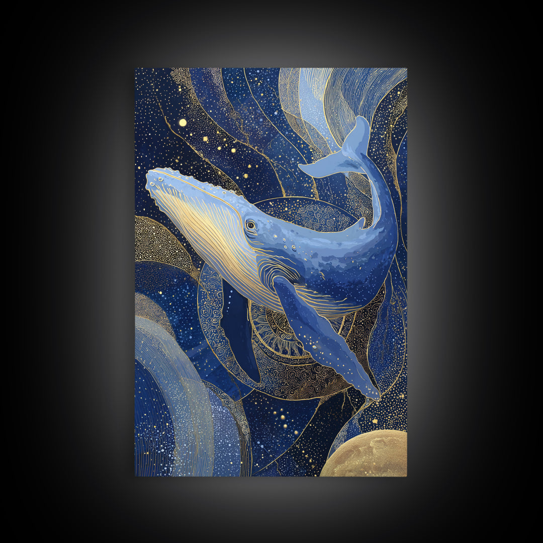 Cosmic Whale Swimming Through a Star Field Framed Canvas Print, Celestial Art, Room Decor, Living Room Decor, Celestial, CEL-2x3-13