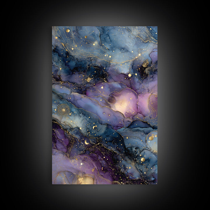 Galaxy Swirl with Jewel Tone Nebula Clouds Framed Canvas Print, Celestial Art, Space Art, Living Room Decor, Celestial, CEL-2x3-4