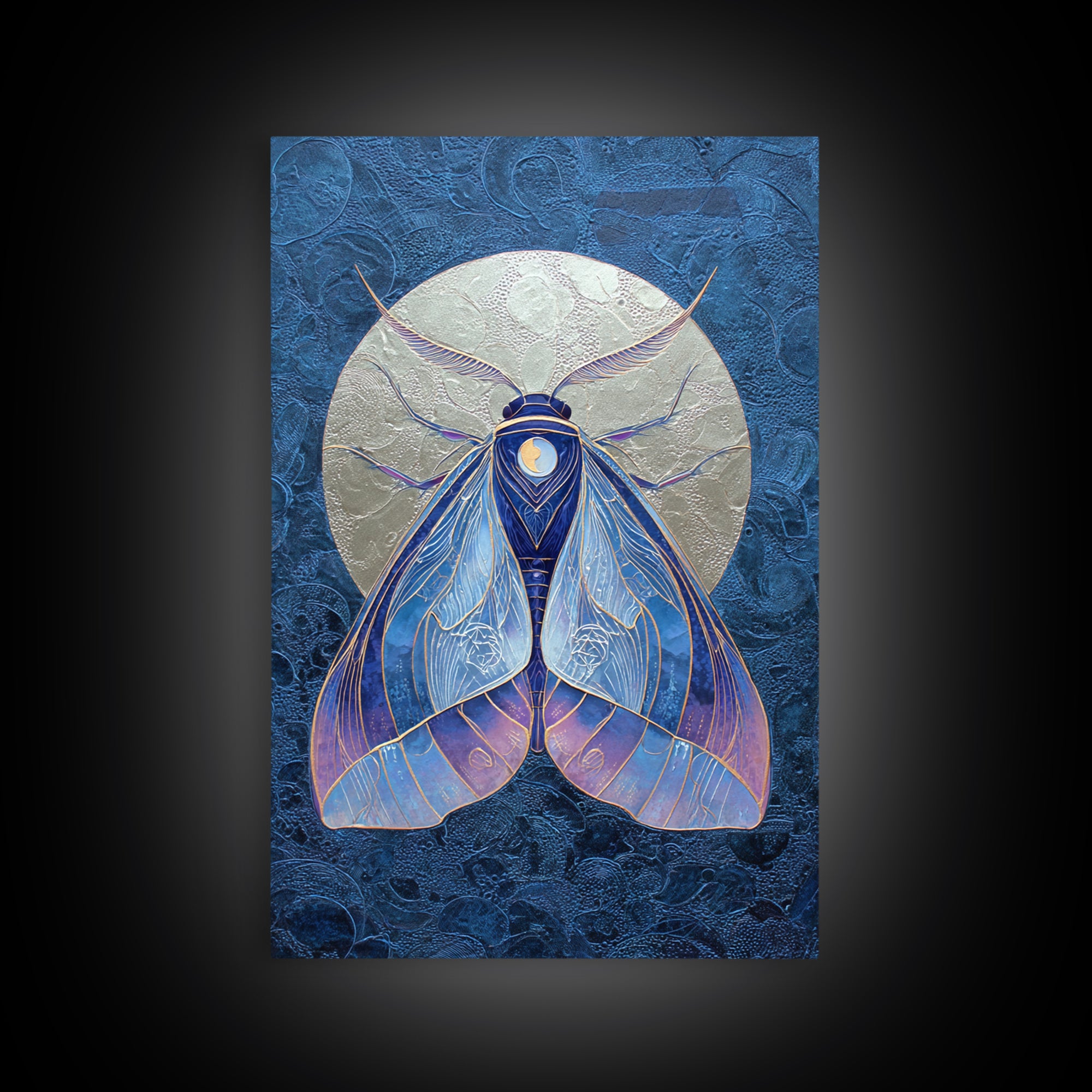 Celestial Moth with Moon Markings Canvas Print, Celestial Art, Boho Decor, Living Room Decor, Fine Art, Celestial, CEL-2x3-50