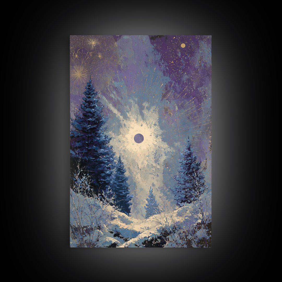Aurora Borealis over Snowy Pines Framed Canvas Print, Celestial Art, Printable Wall Art, Living Room Decor, Fine Art, Celestial, CEL-2x3-73