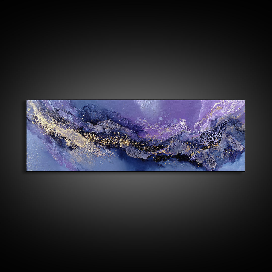 Dreamlike Comet Crossing a Violet Sky Framed Canvas Print, Celestial Art, Space Art, Living Room Decor, Oil Painting, Celestial, CEL-3x1-28