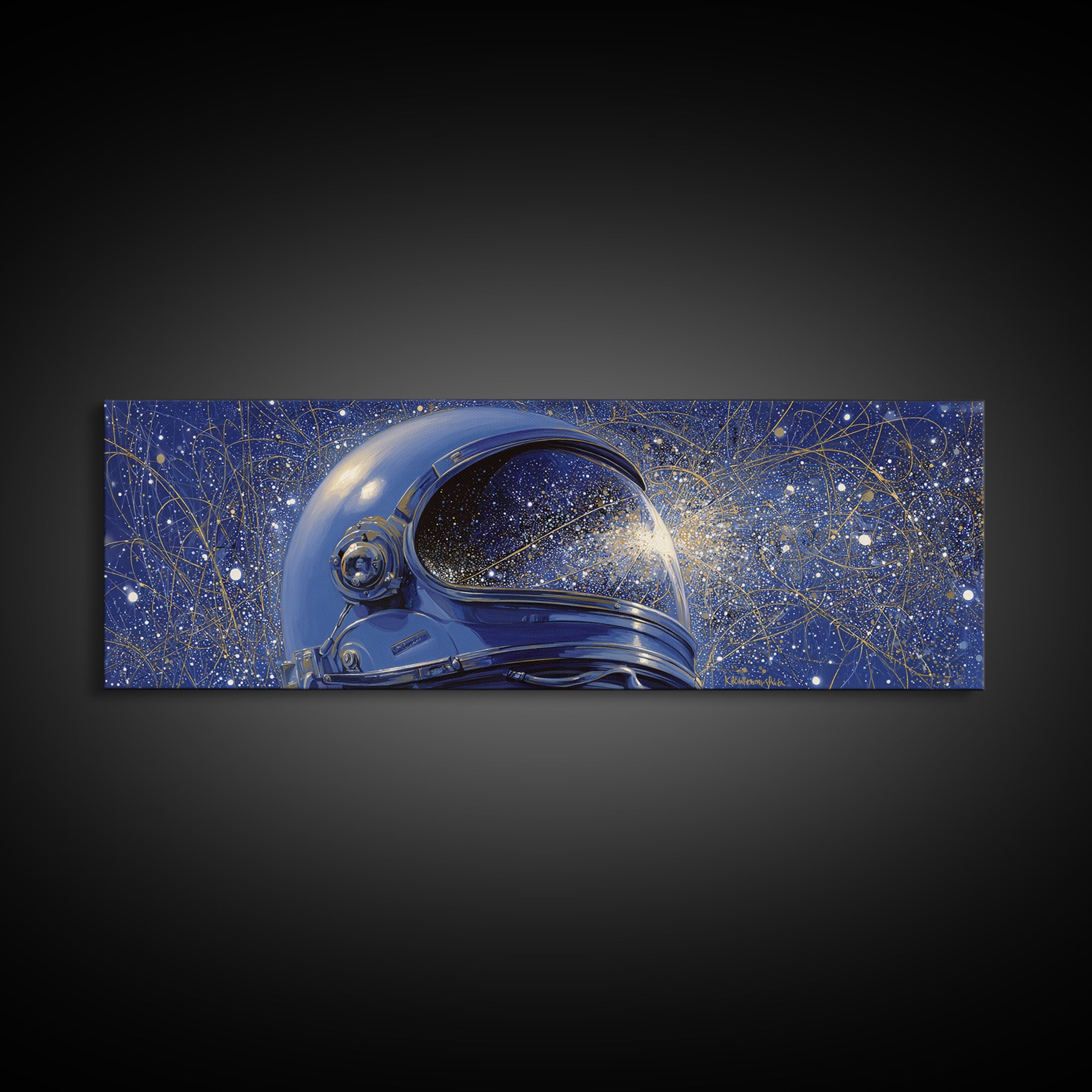 Astronaut Helmet Reflecting a Field of Stars Canvas Print, Celestial Art, Fine Art Print, Living Room Decor, Abstract Art, CEL-3x1-31
