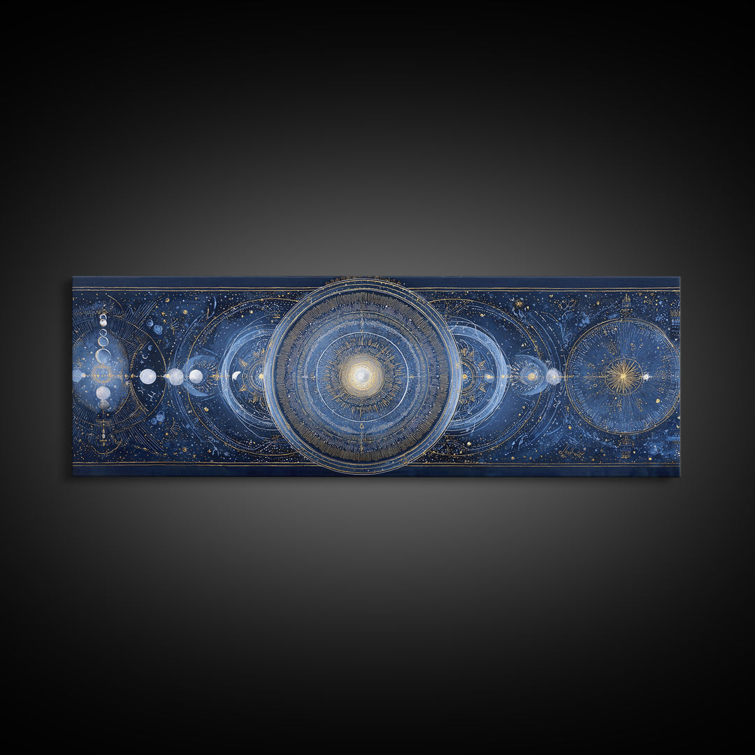 Lunar Phase Arc Above Delicate Botanicals Canvas Print, Celestial Art, Gallery Decor, Living Room Decor, Celestial, CEL-3x1-44