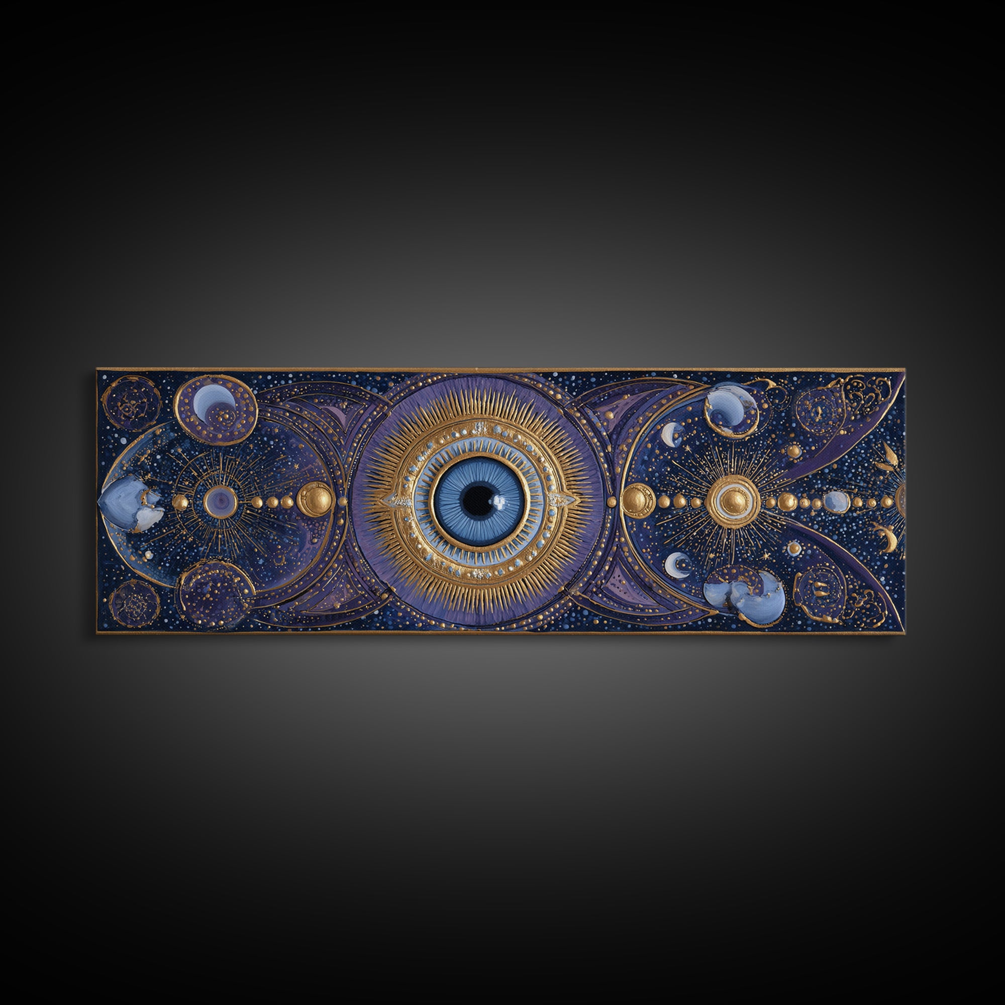 Mystic Eye Surrounded by Moons and Constellations Framed Canvas Print, Celestial Art, Art Print, Living Room Decor, Celestial, CEL-3x1-56