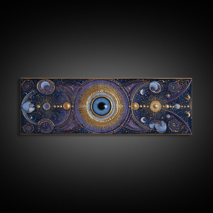 Mystic Eye Surrounded by Moons and Constellations Framed Canvas Print, Celestial Art, Art Print, Living Room Decor, Celestial, CEL-3x1-56