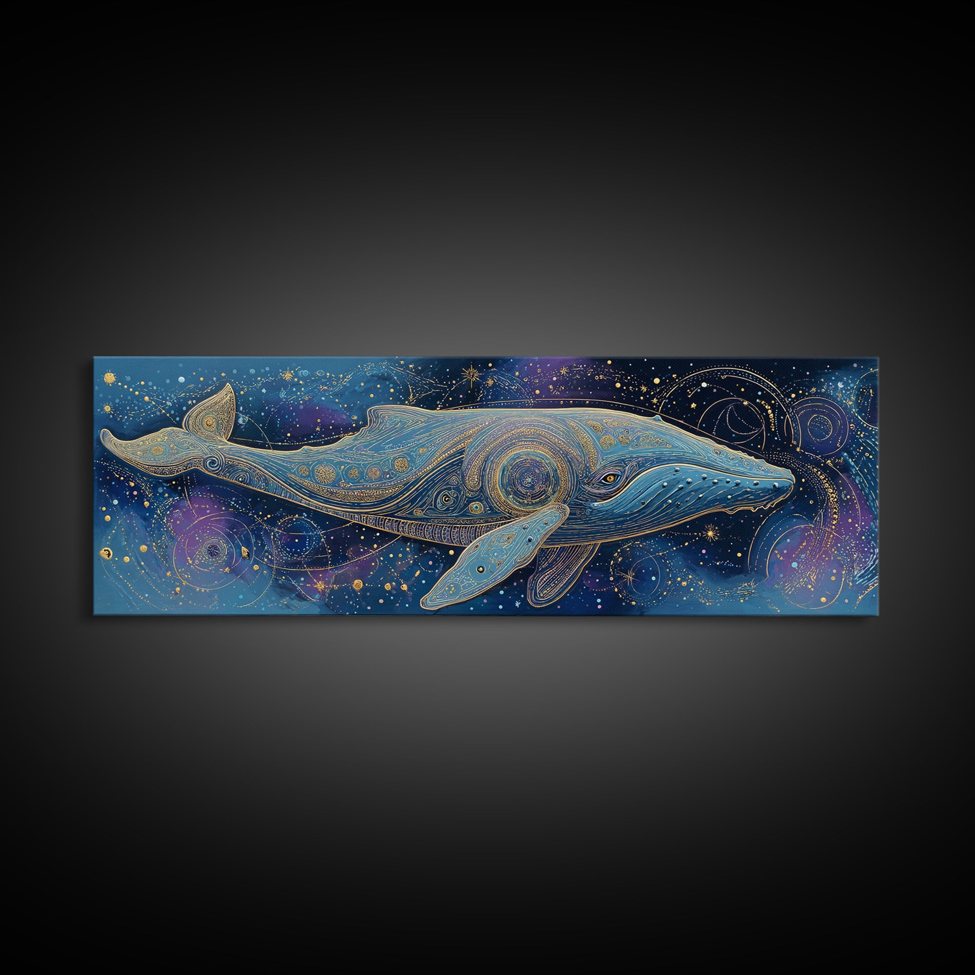 Cosmic Whale Swimming Through a Star Field Framed Canvas Print, Celestial Art, Modern Art, Living Room Decor, Celestial, CEL-3x1-69