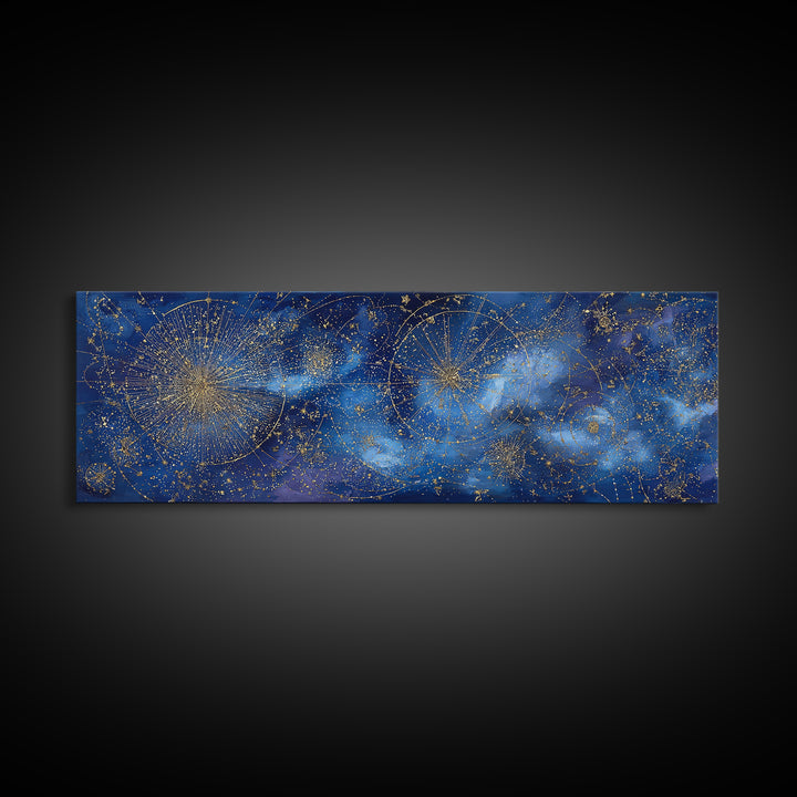 Gold Constellation Map on Deep Navy Texture Framed Canvas Print, Celestial Art, Minimalist Decor, Living Room Decor, Celestial, CEL-3x1-72