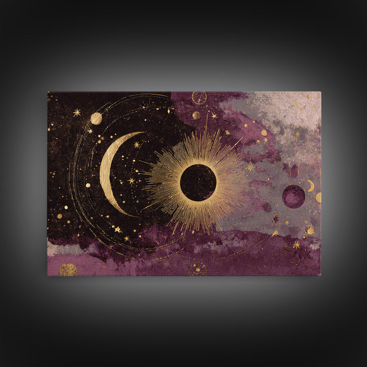 Eclipse Scene with Radiant Corona Framed Canvas Print, Celestial Art, Home Decor, Living Room Decor, Fine Art, Celestial, CEL-3x2-14