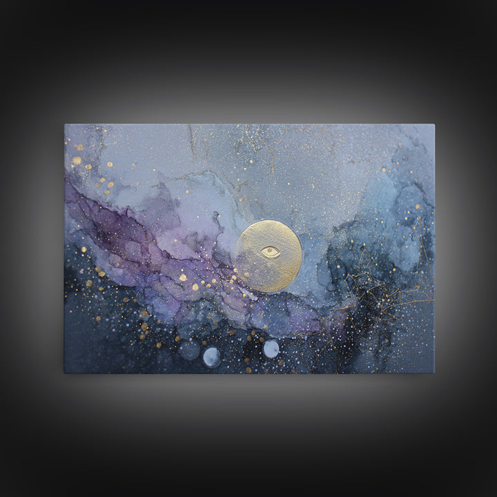 Mystic Eye Surrounded by Moons and Constellations Framed Canvas Print, Celestial Art, Art Deco, Living Room Decor, Celestial, CEL-3x2-20