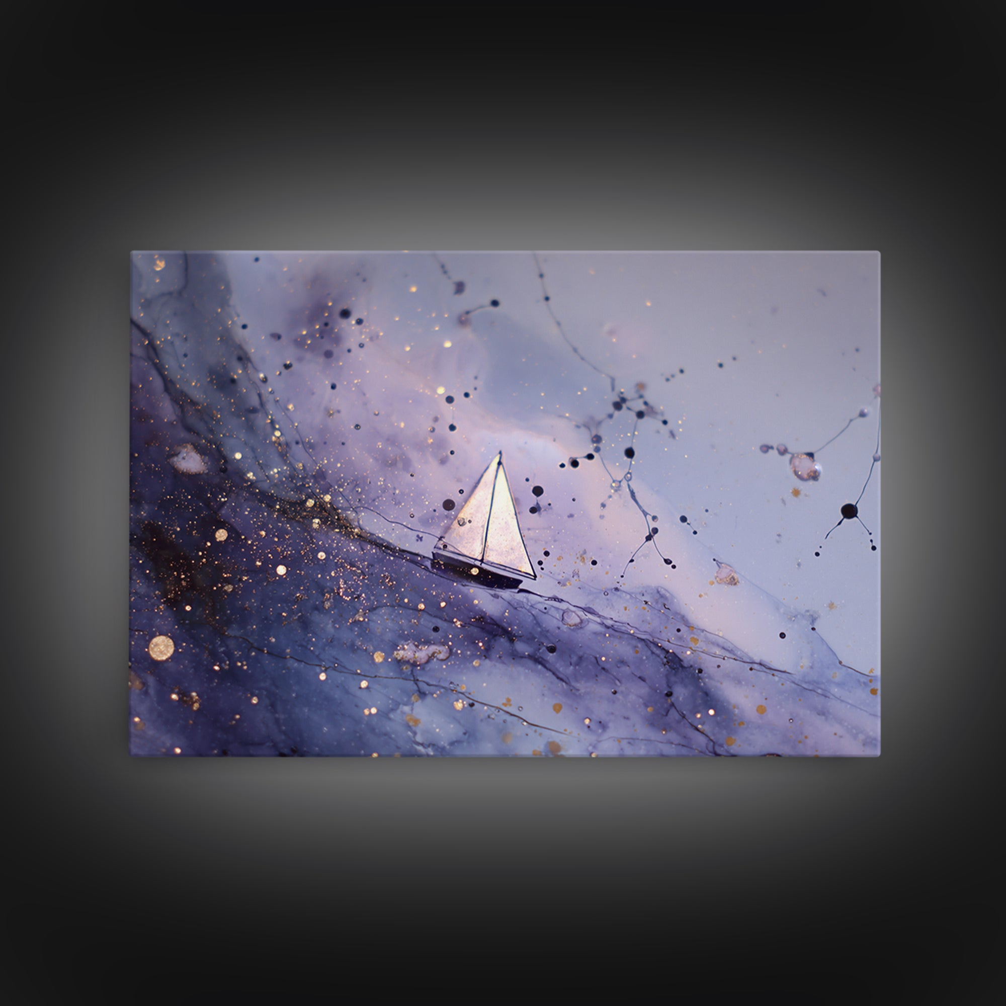 Tiny Sailboat Beneath a Huge Moon Framed Canvas Print, Celestial Art, Digital Print, Living Room Decor, Fine Art, Celestial, CEL-3x2-23