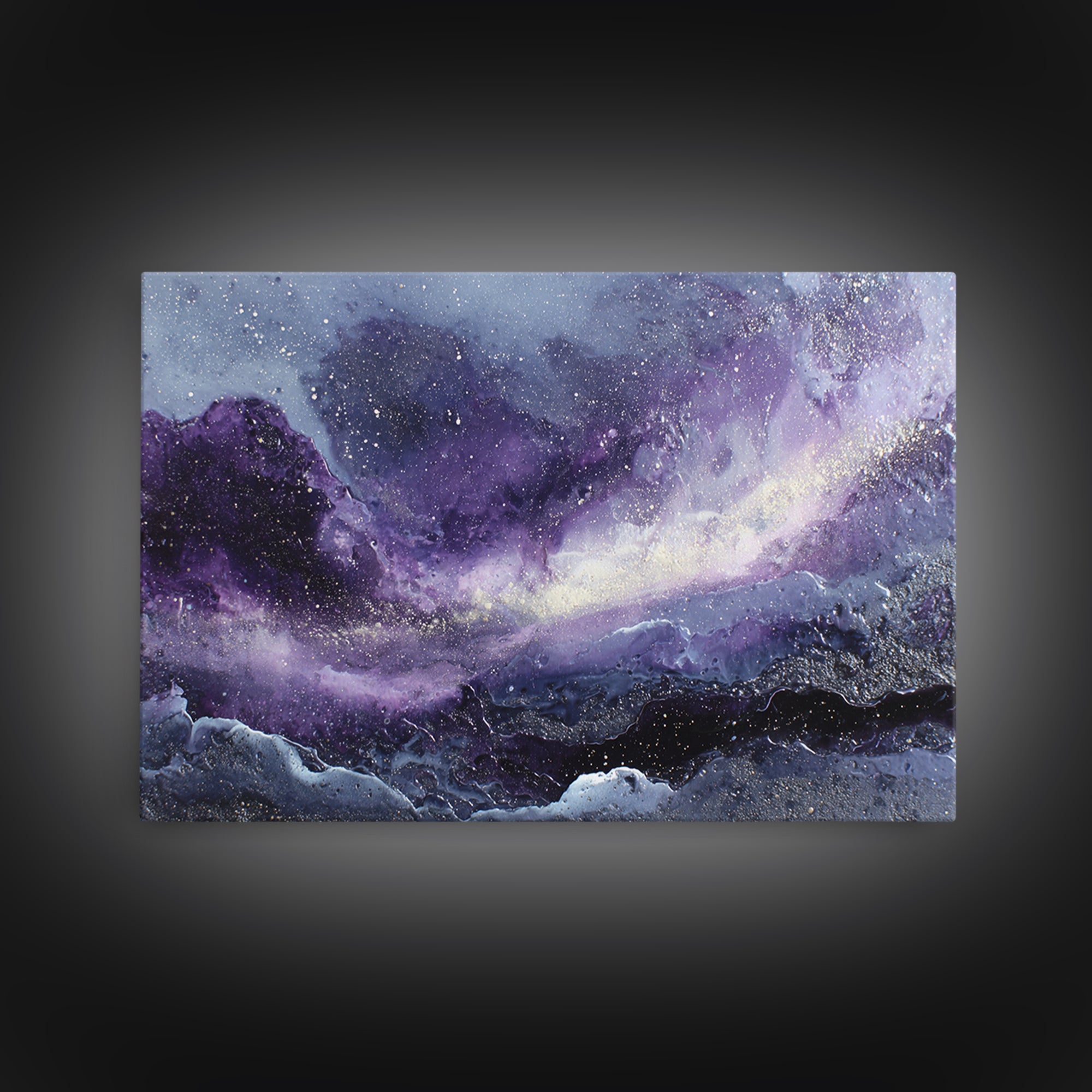 Dreamlike Comet Crossing a Violet Sky Framed Canvas Print, Celestial Art, Colorful Wall Art, Living Room Decor, Abstract Art, CEL-3x2-64