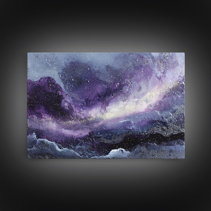 Dreamlike Comet Crossing a Violet Sky Framed Canvas Print, Celestial Art, Colorful Wall Art, Living Room Decor, Abstract Art, CEL-3x2-64