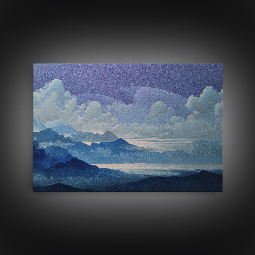 Night Sky over a Quiet Mountain Lake Framed Canvas Print, Celestial Art, Retro Wall Art, Living Room Decor, Fine Art, Celestial, CEL-3x2-79