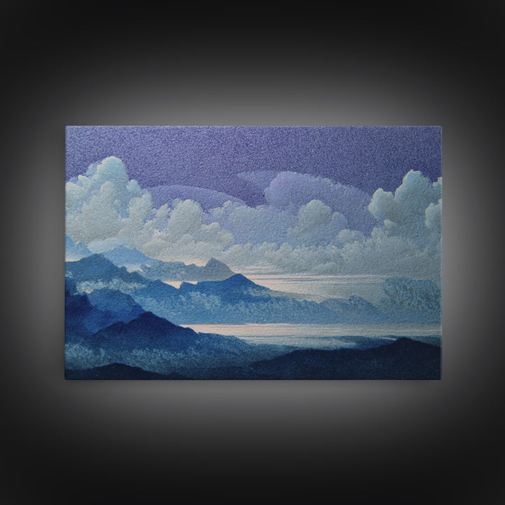 Night Sky over a Quiet Mountain Lake Framed Canvas Print, Celestial Art, Retro Wall Art, Living Room Decor, Fine Art, Celestial, CEL-3x2-79