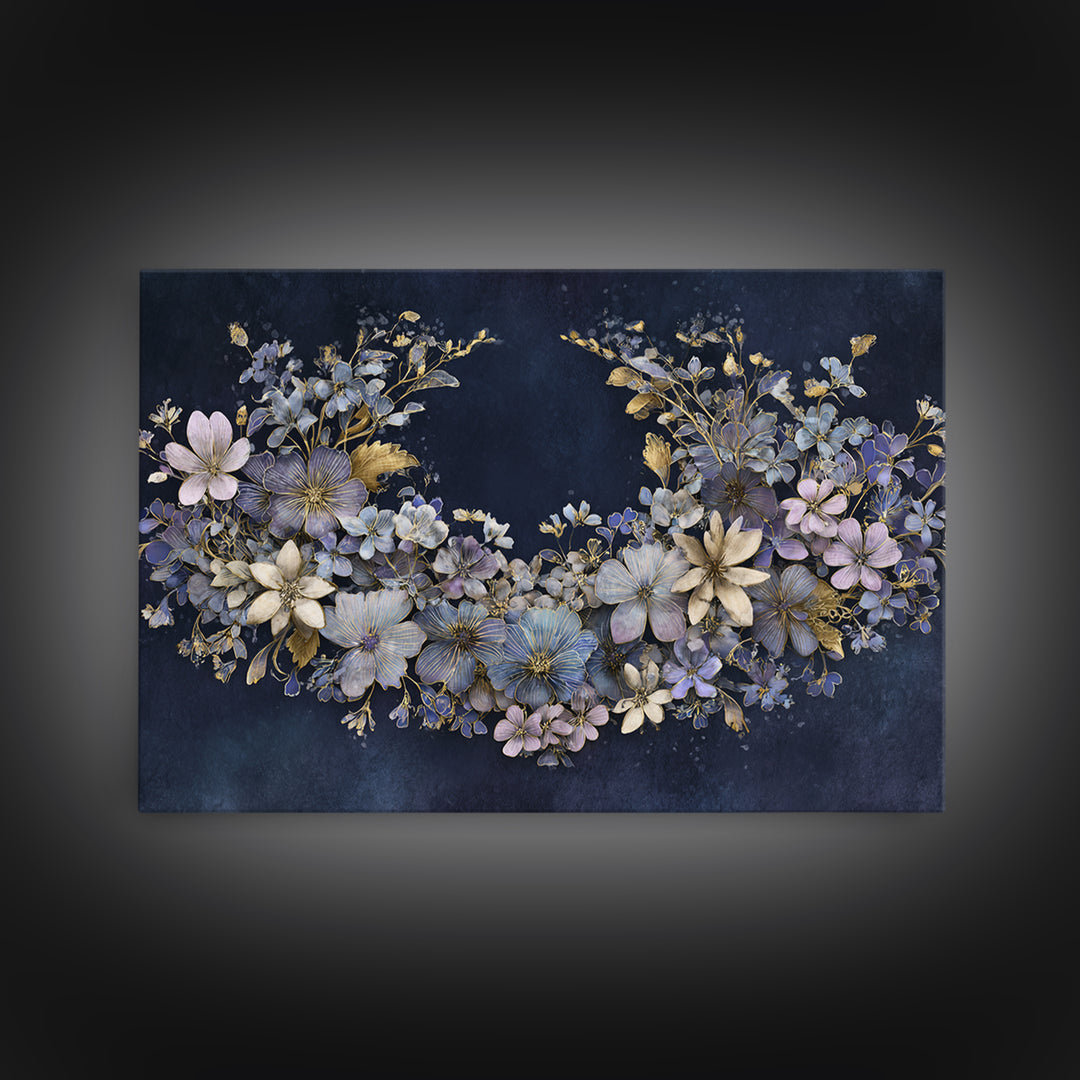 Planetary Botanical Wreath Framed Canvas Print, Celestial Art, Boho Wall Decor, Living Room Decor, Fine Art, Celestial, CEL-3x2-90