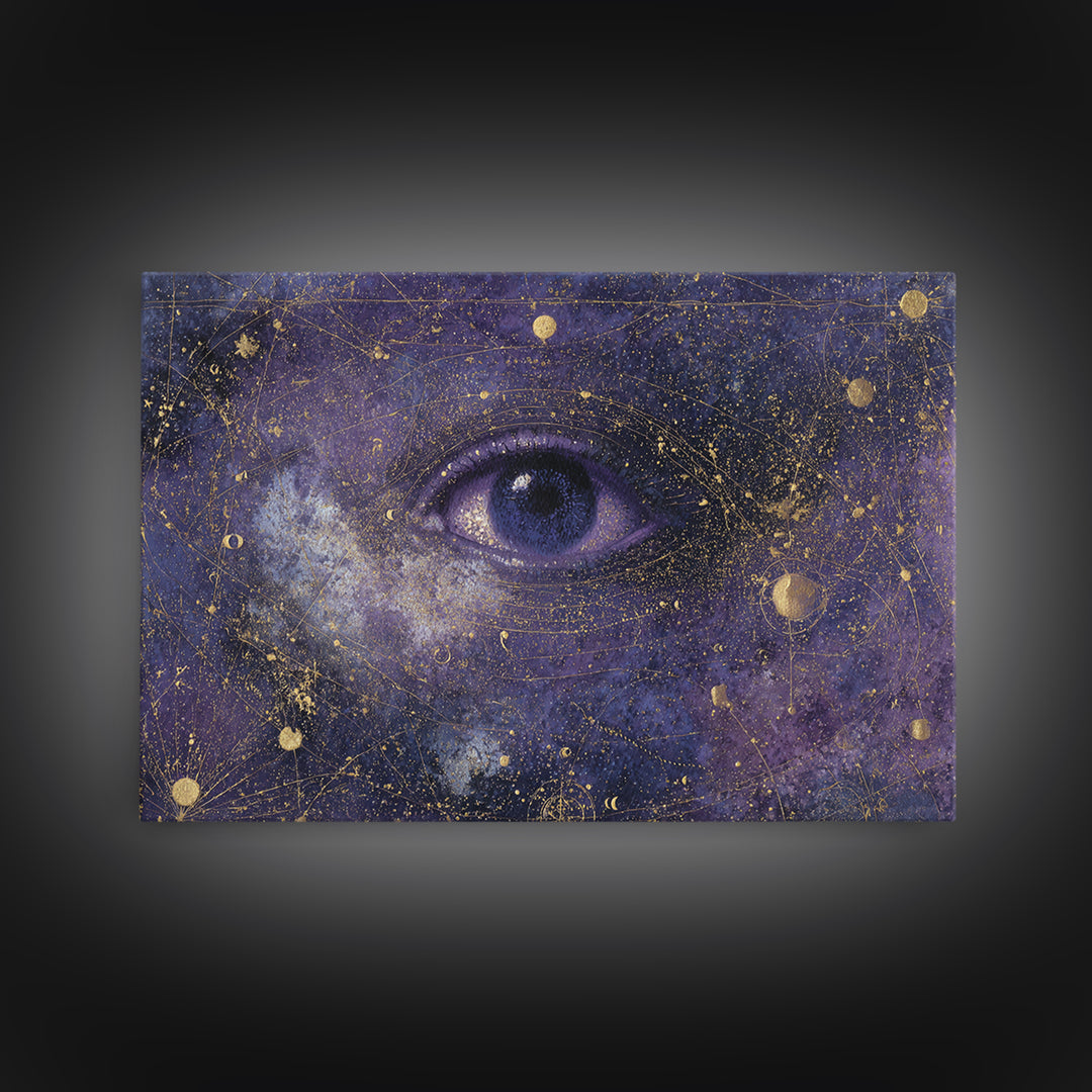Mystic Eye Surrounded by Moons and Constellations Canvas Print, Celestial Art, Minimalist Art, Living Room Decor, Celestial, CEL-3x2-92