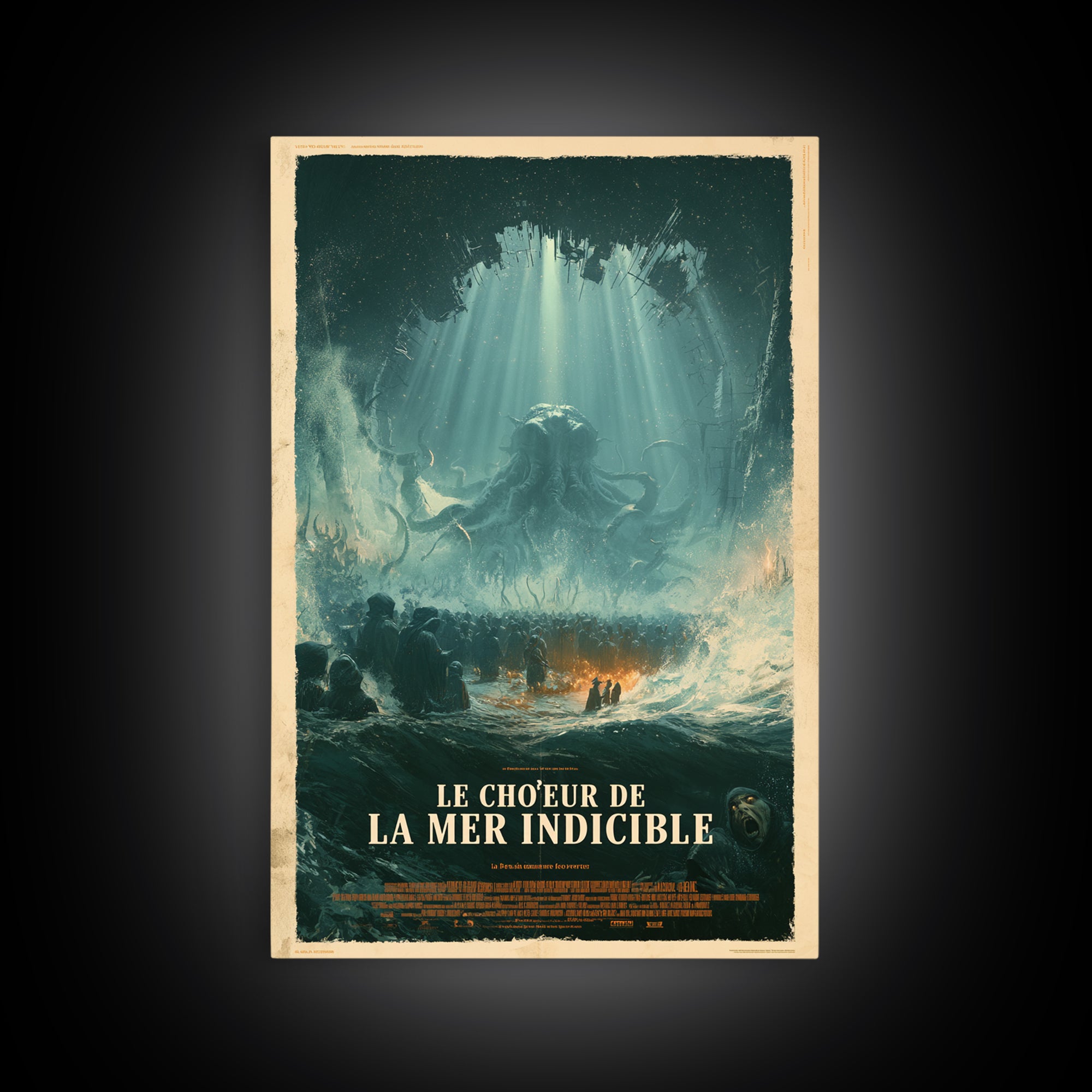 The Choir Of The Eldritch Sea, French Language Horror Movie Poster, 1960s Horror Art, Eldritch Cinema Wall Art, Framed Canvas Print