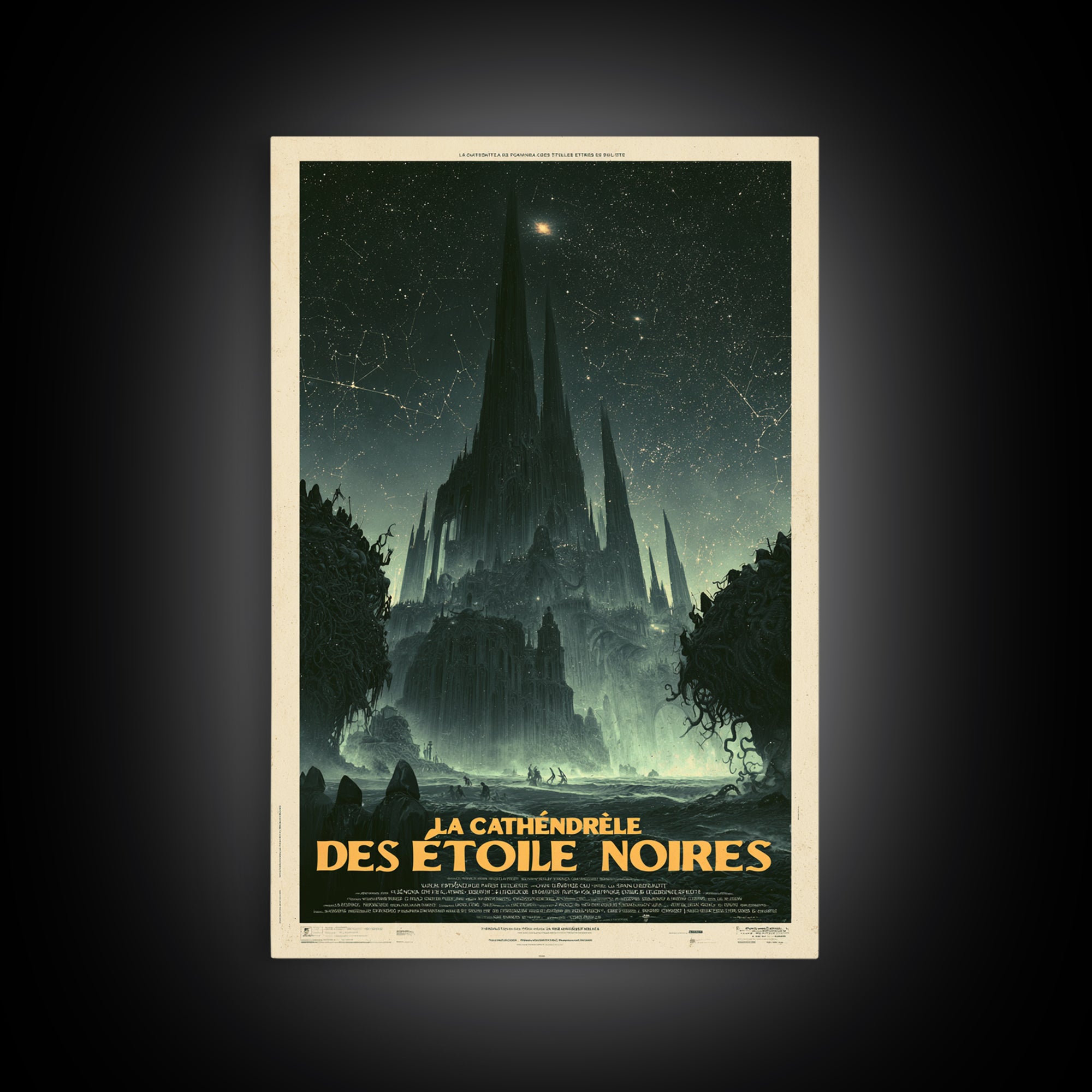 The Cathedral Of Black Stars, French Language Horror Movie Poster, 1960s Horror Art, Eldritch Cinema Wall Art, Framed Canvas Print