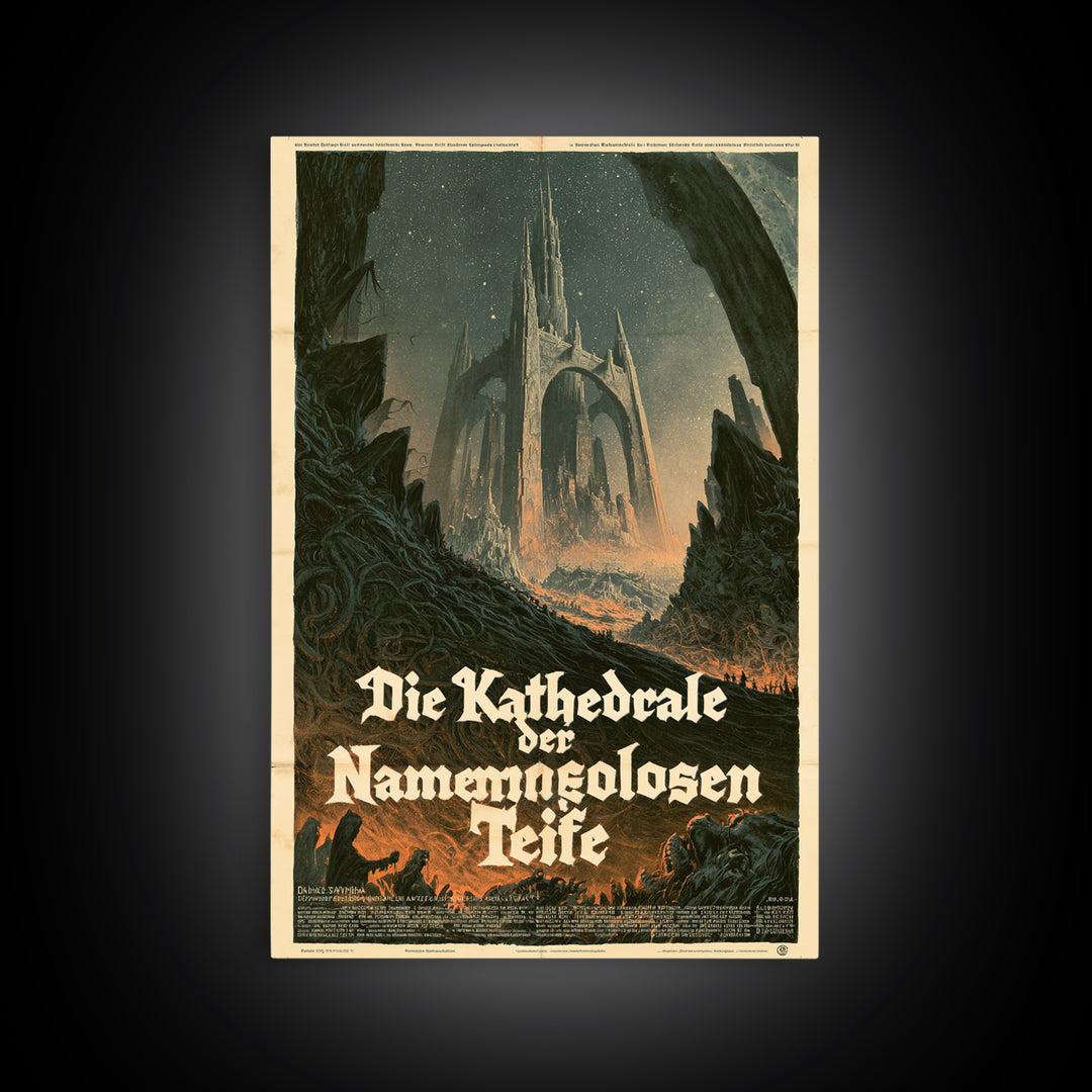 The Cathedral Of The Nameless Deep, German Language Horror Movie Poster, 1960s Horror Art, Eldritch Cinema Wall Art, Framed Canvas Print