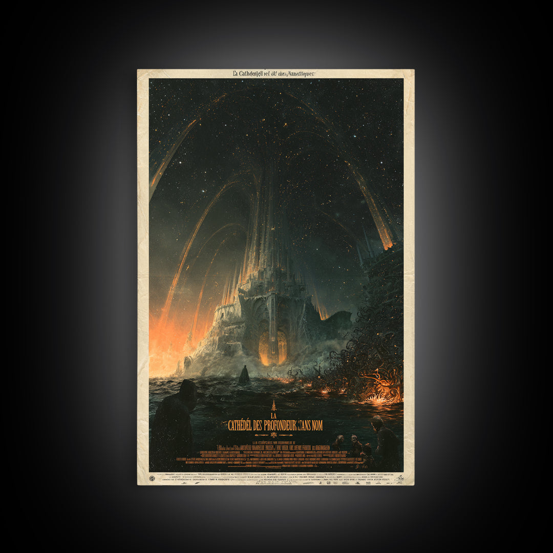 The Cathedral Of The Nameless Deep, French Language Horror Movie Poster, 1960s Horror Art, Gothic Cinema Wall Art, Framed Canvas Print