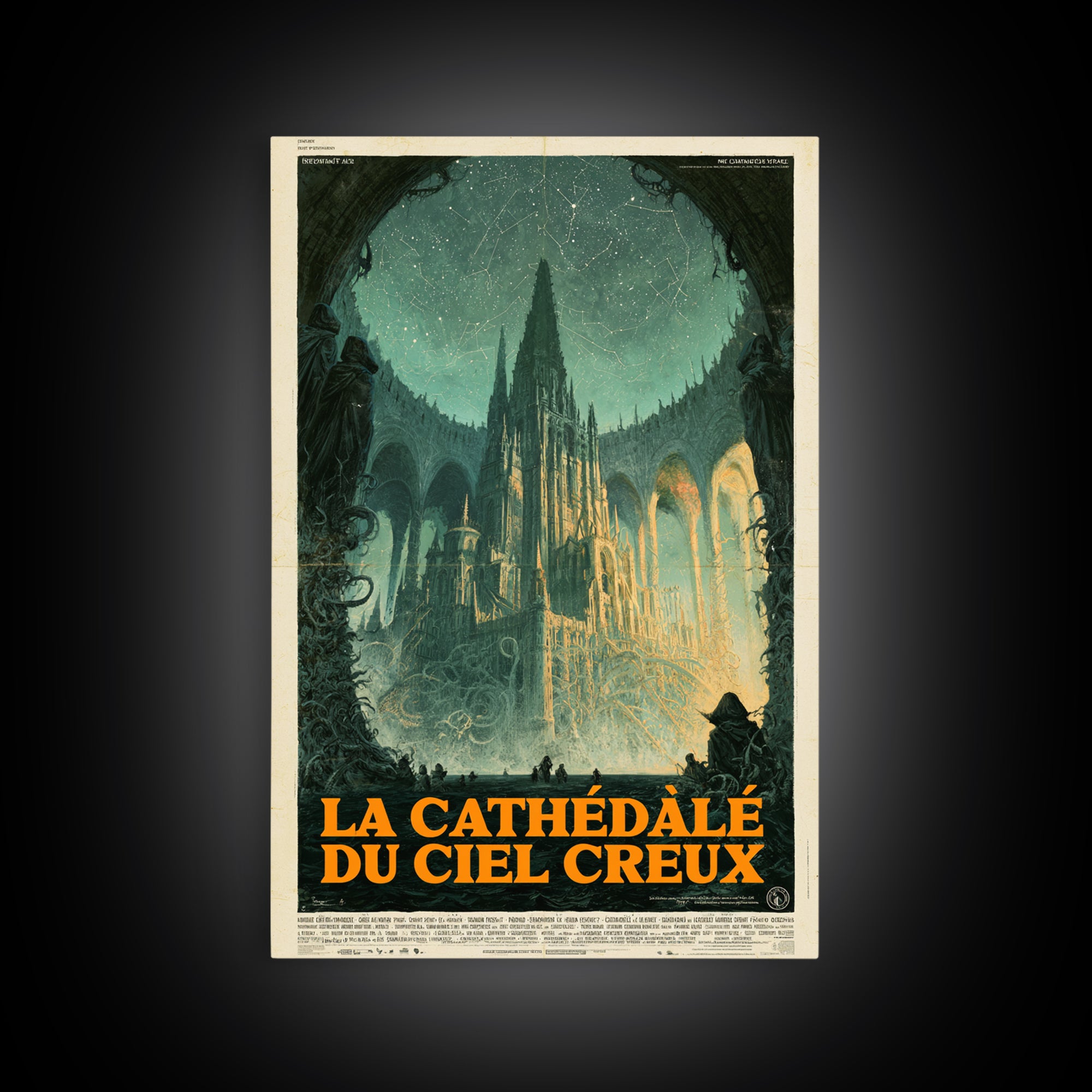 The Cathedral Of The Hollow Sky, French Language Horror Movie Poster, 1960s Horror Art, Gothic Cinema Wall Art, Framed Canvas Print