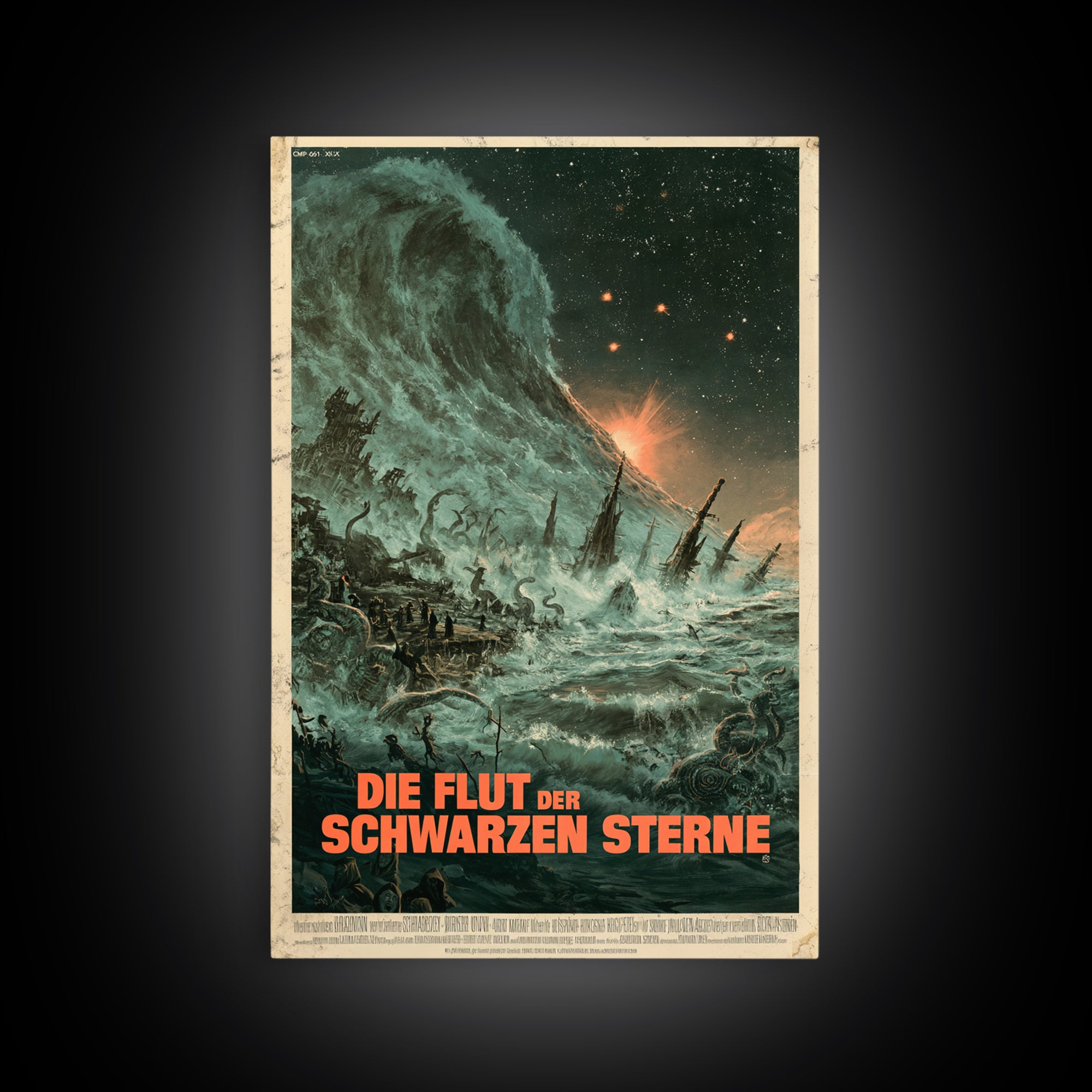 The Tide Of Black Stars, German Language Horror Movie Poster, 1960s Horror Art, Gothic Cinema Wall Art, Framed Canvas Print, Halloween Decor