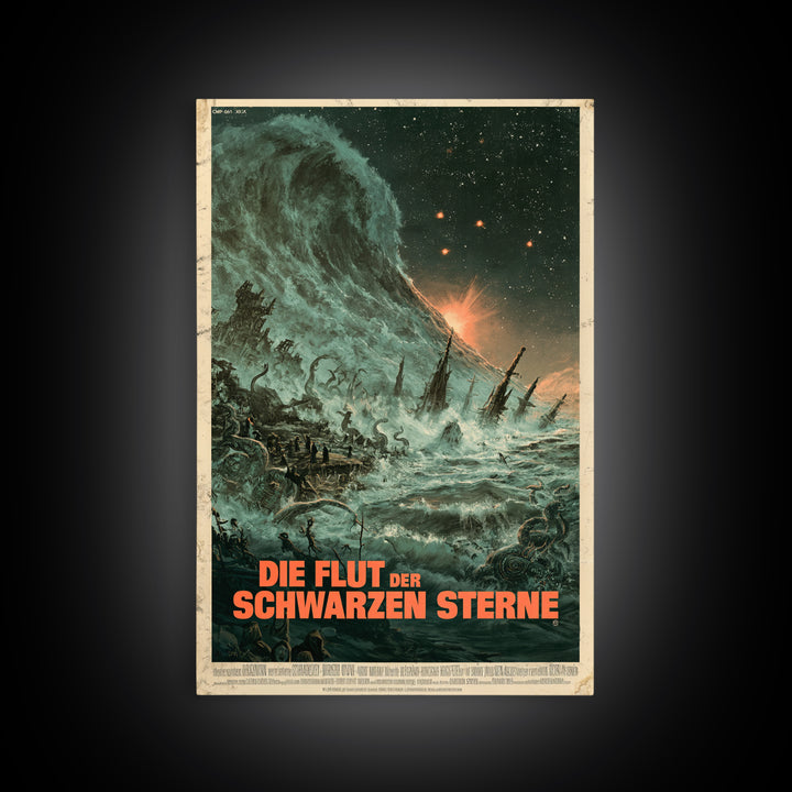 The Tide Of Black Stars, German Language Horror Movie Poster, 1960s Horror Art, Gothic Cinema Wall Art, Framed Canvas Print, Halloween Decor