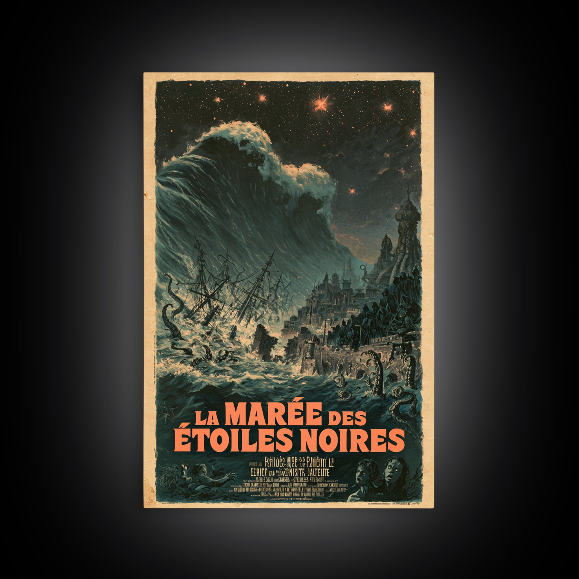The Tide Of Black Stars, French Language Horror Movie Poster, 1960s Horror Art, Gothic Cinema Wall Art, Framed Canvas Print