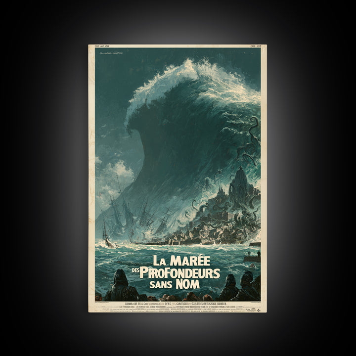 The Tide Of The Nameless Deep, French Language Horror Movie Poster, 1960s Horror Art, Lovecraftian Horror Poster, Framed Canvas Print