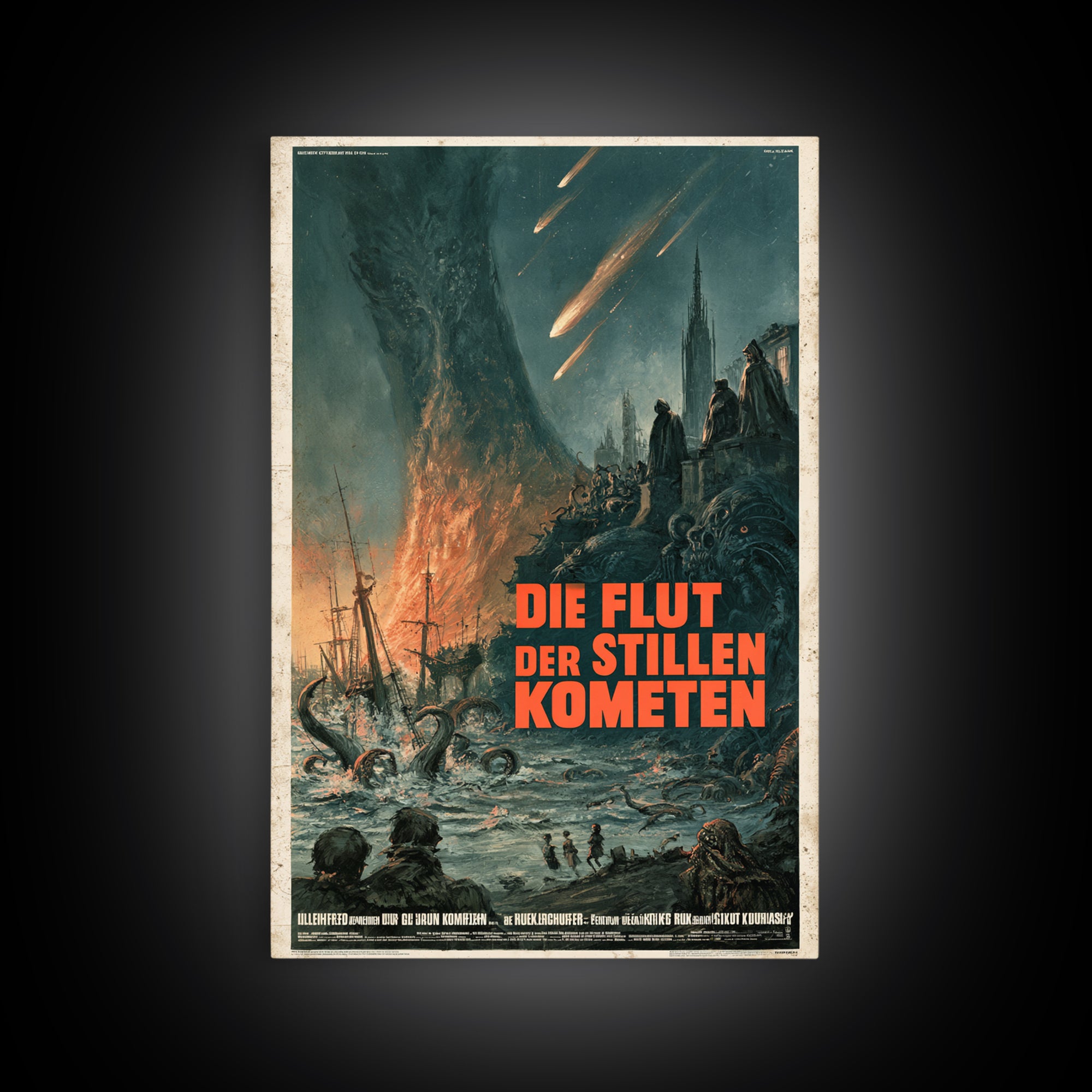 The Tide Of Silent Comets, German Language Horror Movie Poster, 1960s Horror Art, Lovecraftian Horror Poster, Framed Canvas Print